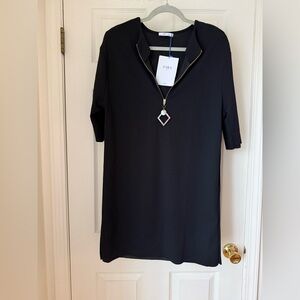 ZARA Black Shift Dress/Tunic Gold Zip Detail Size S Minimalist Chic